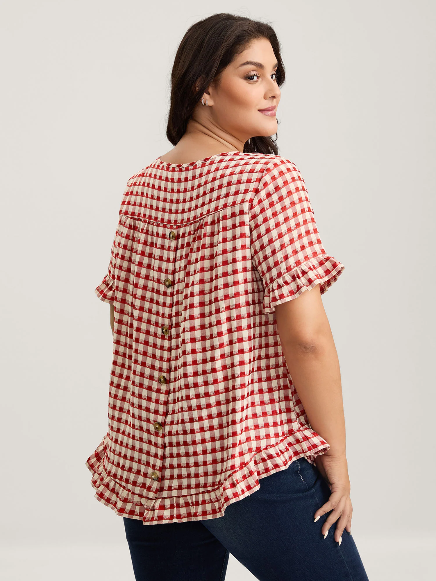 Gingham Print Button Back Blouse - Image 9
