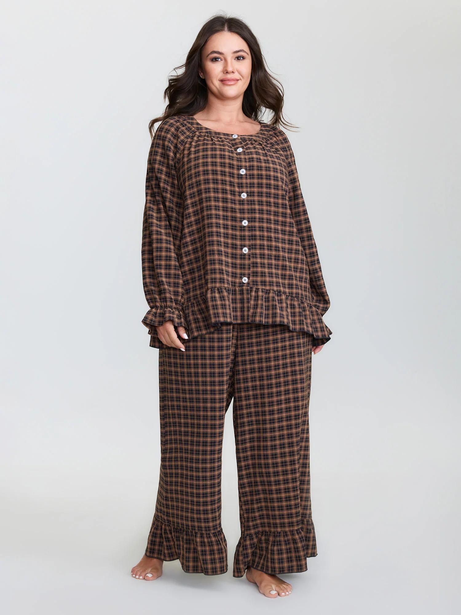 Gingham Ruffled Hem Loungewear Set - Image 63