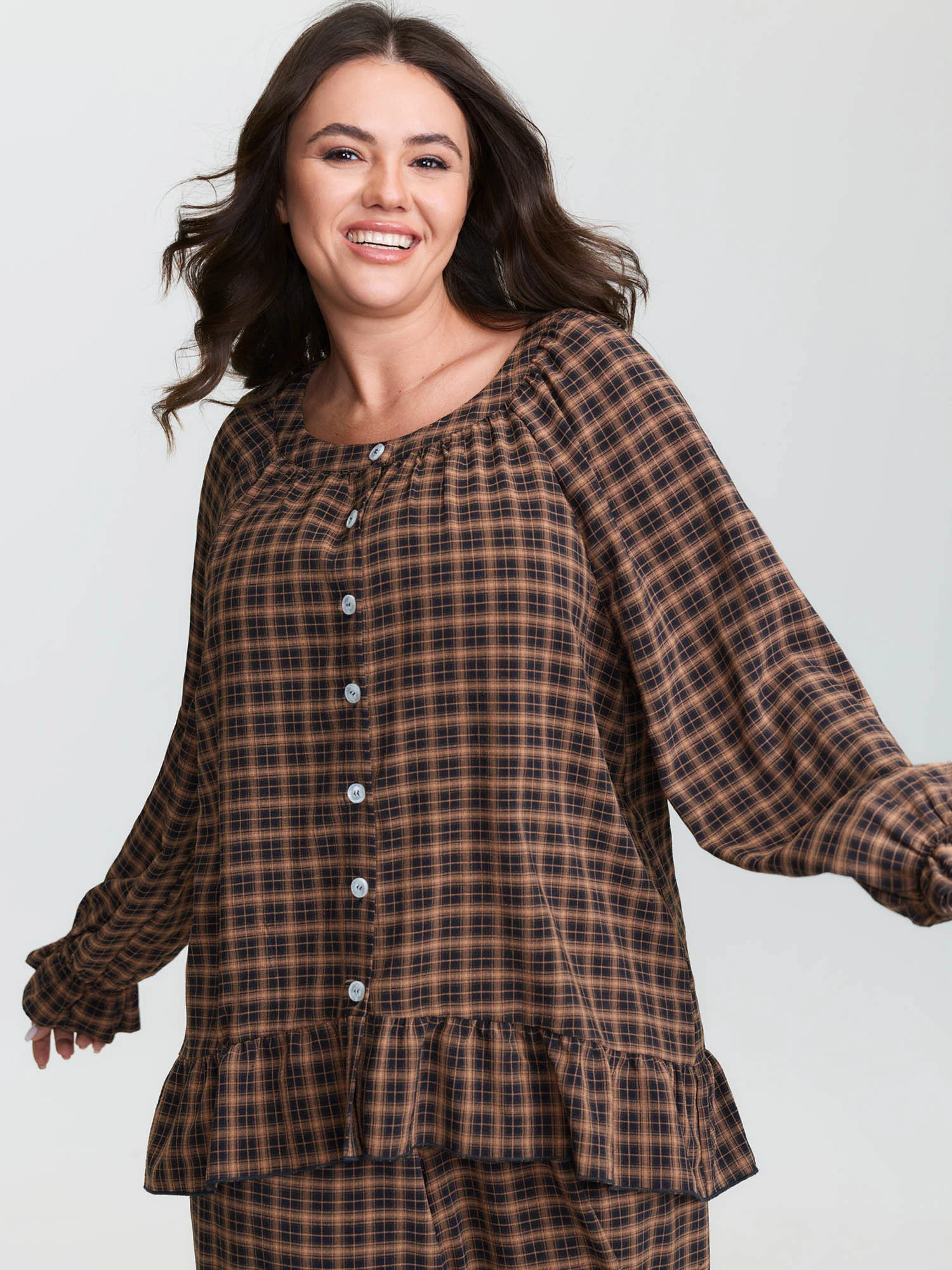 Gingham Ruffled Hem Loungewear Set - Image 64