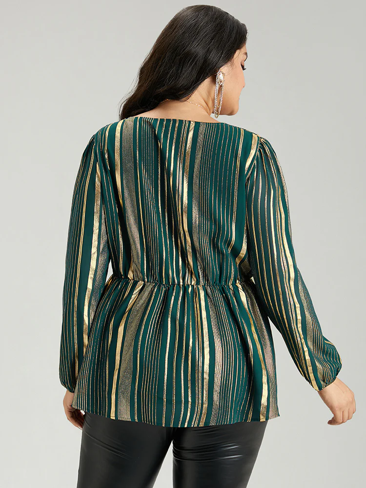 Glitter Striped Surplice Neck Blouse - Image 2