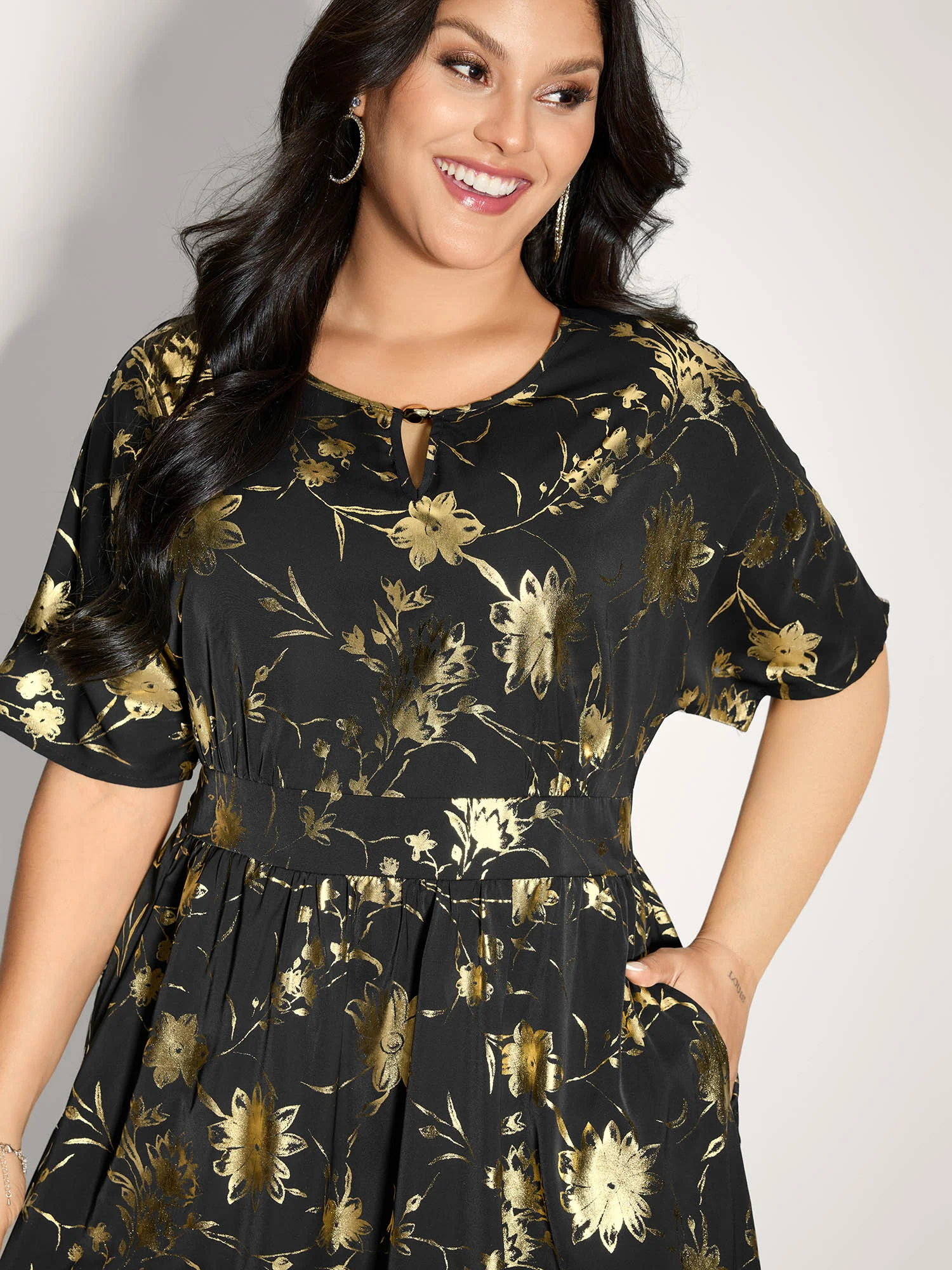 Gold Stamp Shirred Back-Waist Maxi Dress - Image 2