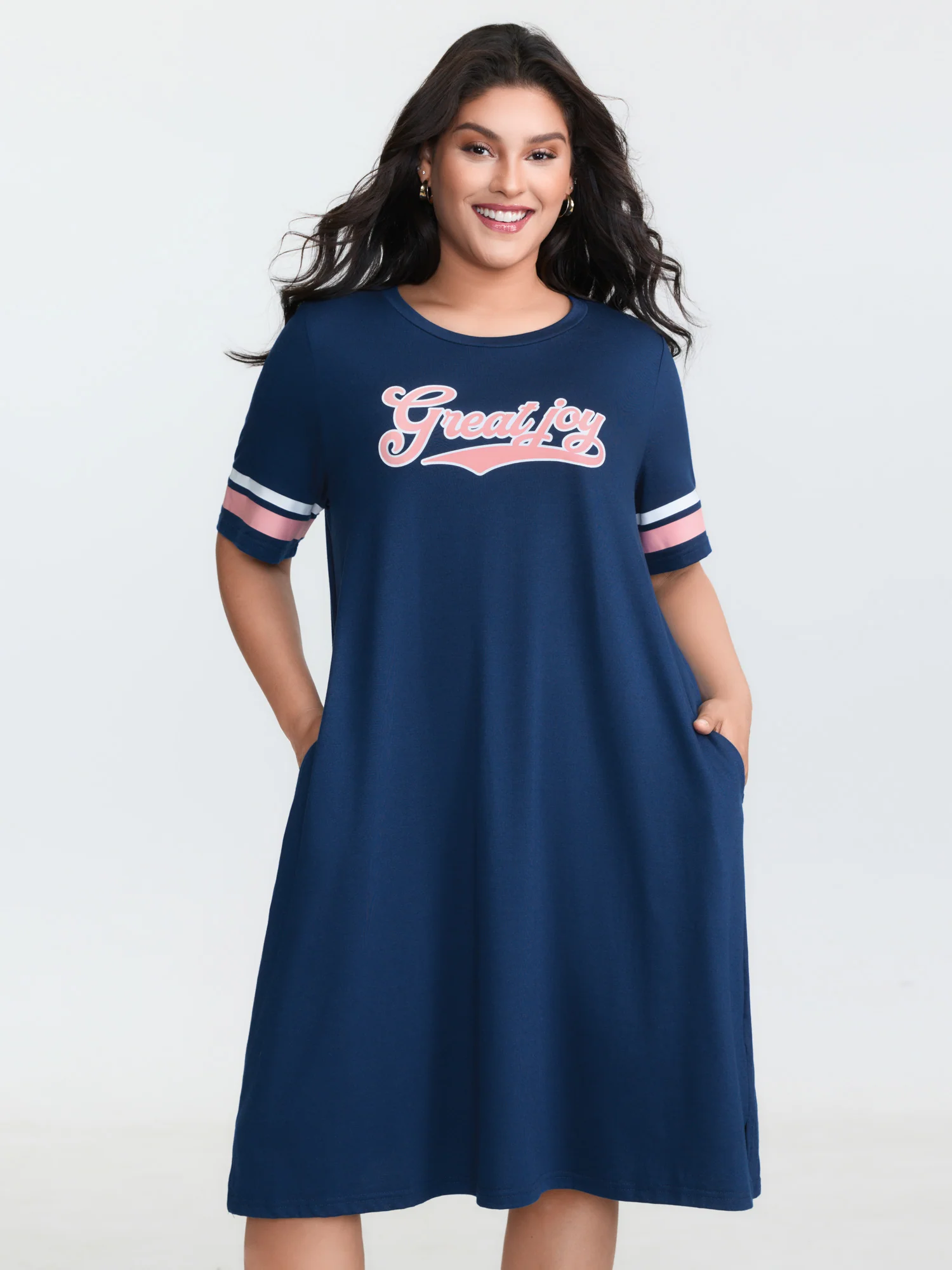 Great Joy Stretchy Color Contrast Mini T-Shirt Dress