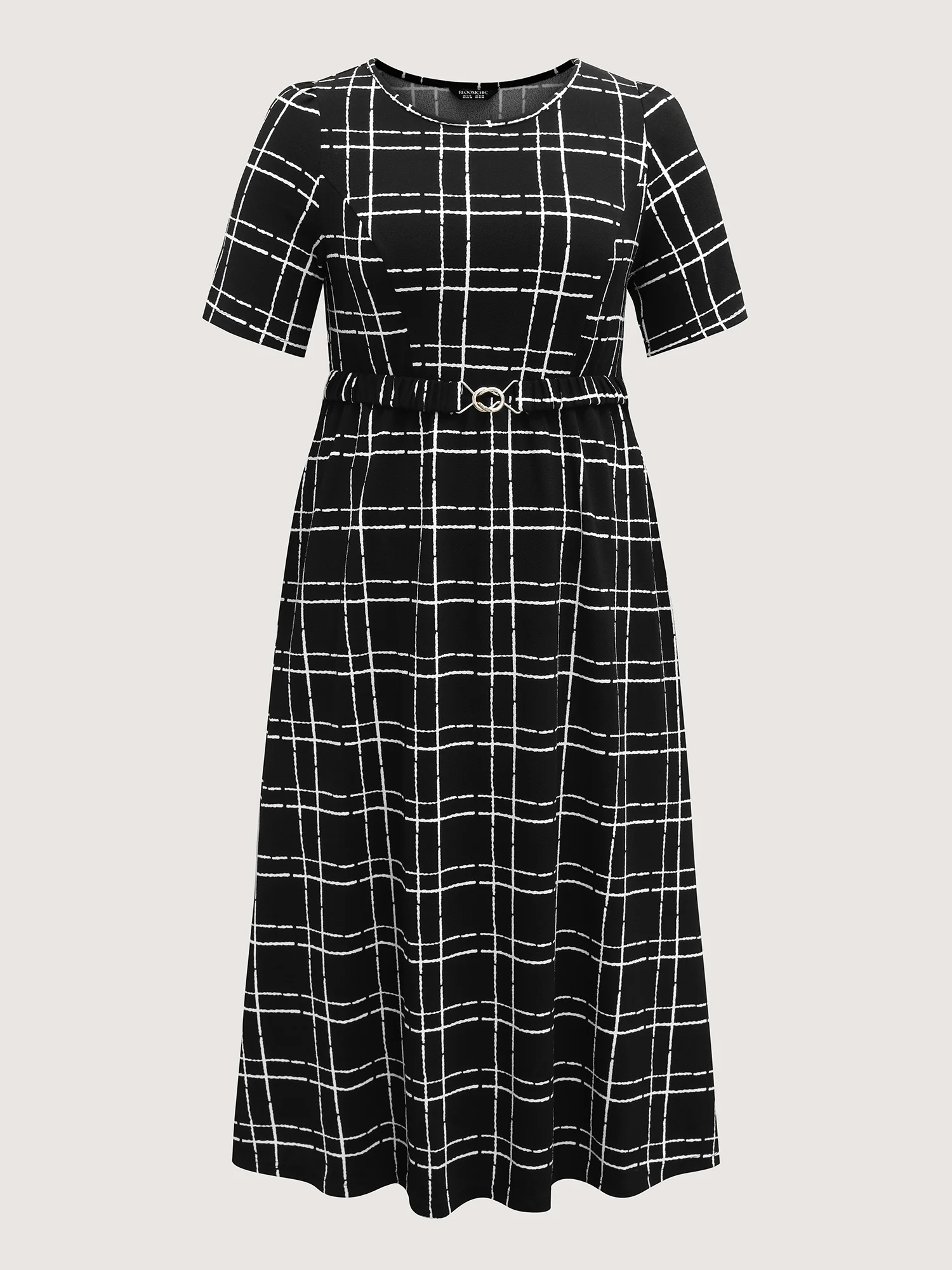 Grid Print Knit Belted Maxi Dress - Image 7