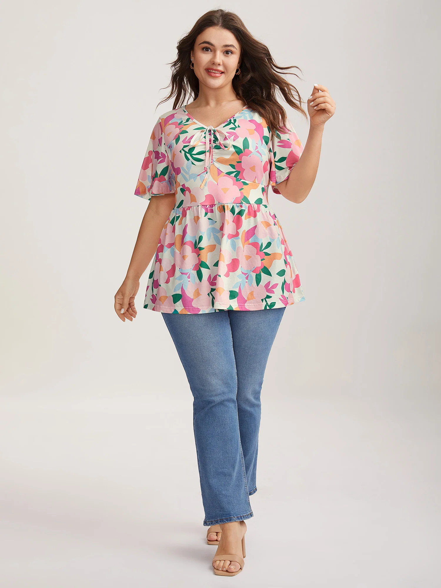 Groovy Floral Print Cinched Bust Top - Image 3