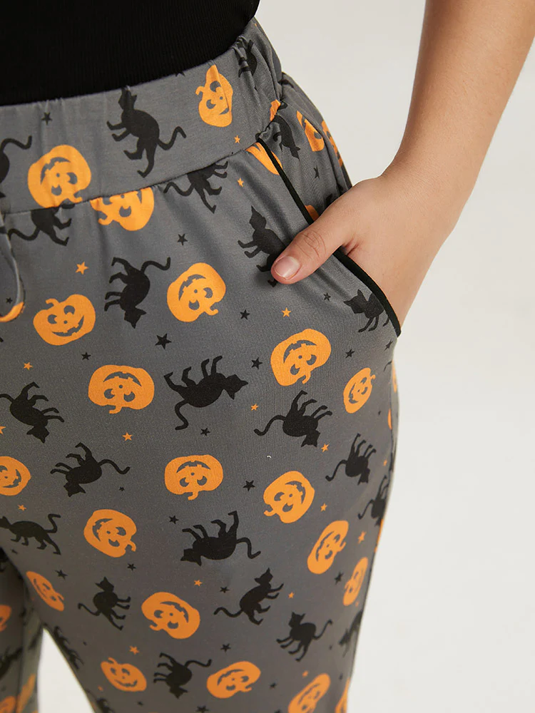 Halloween Print Drawstring Sleep Pants - Image 5