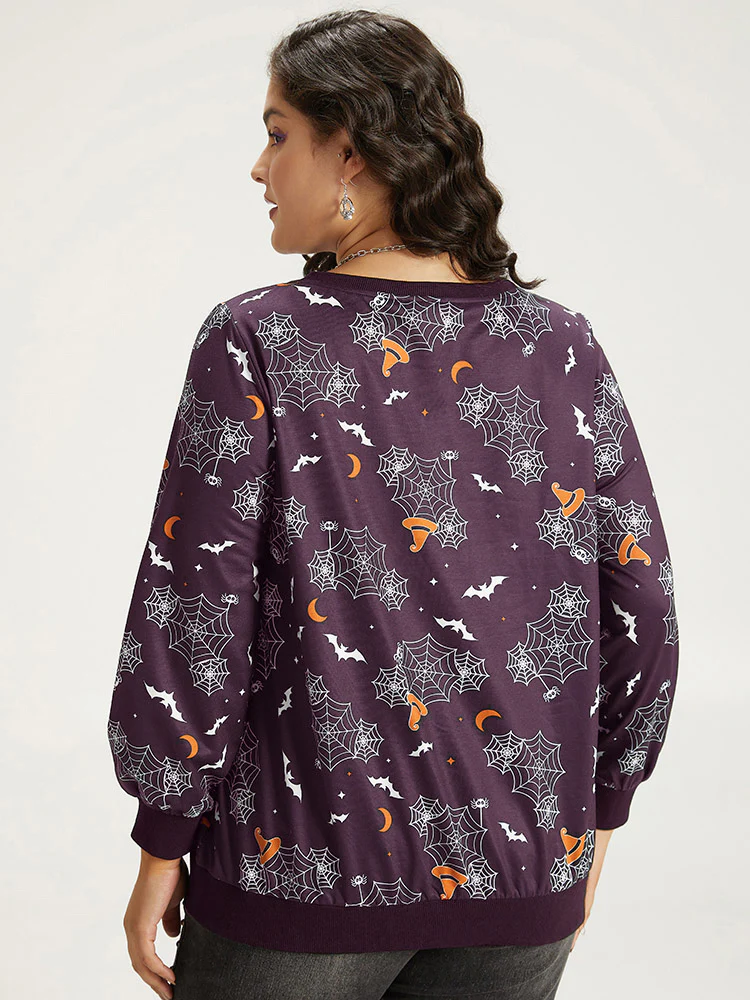 Halloween Print Elastic Cuffs Round Neck Sweatshirt - Image 10