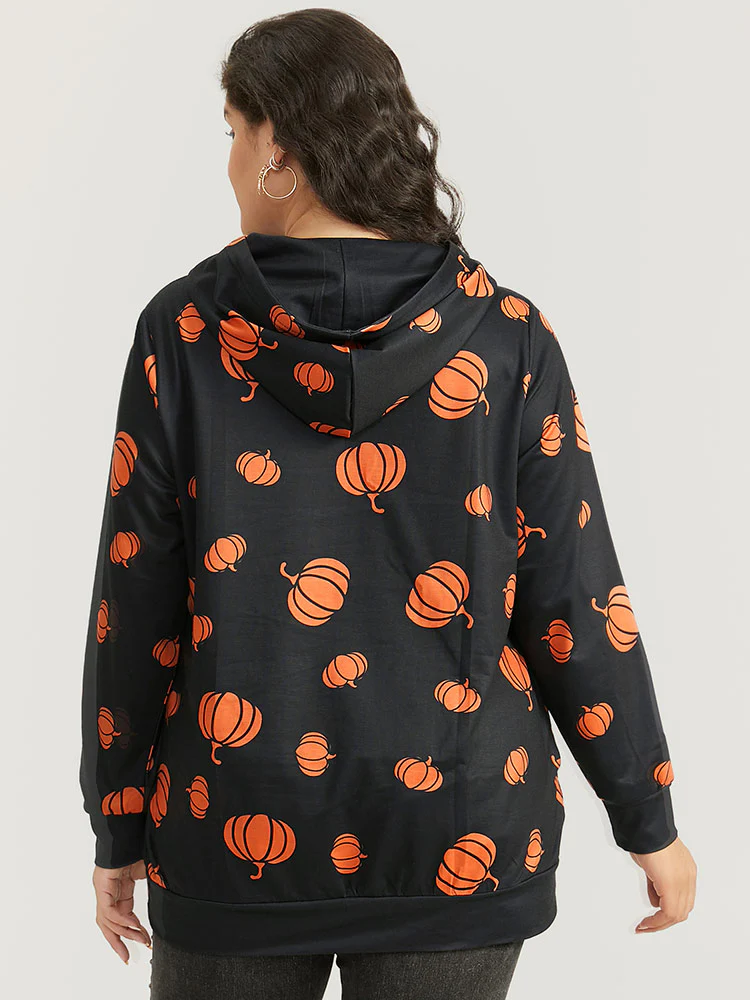Pumpkin Print Hooded Sweatshirt - Image 2