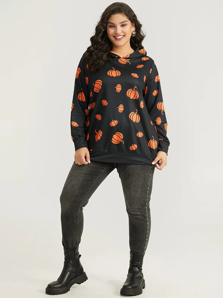 Pumpkin Print Hooded Sweatshirt - Image 6
