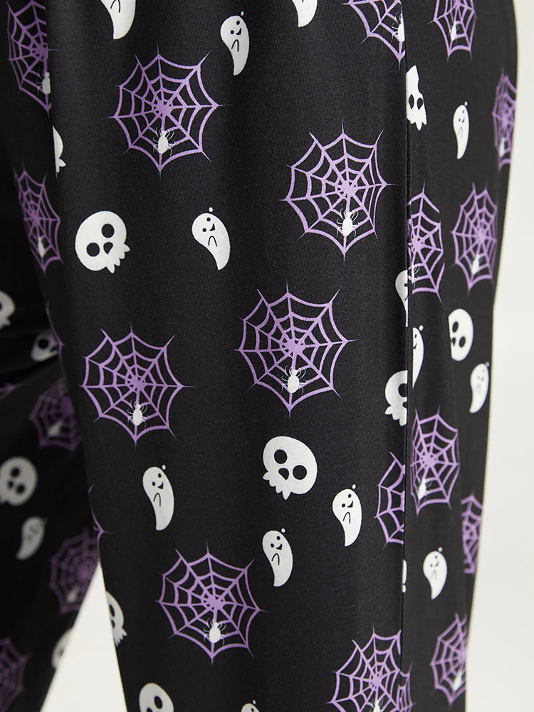 Halloween Skull & Spider Web Print Pocket Sleep Pants - Image 7