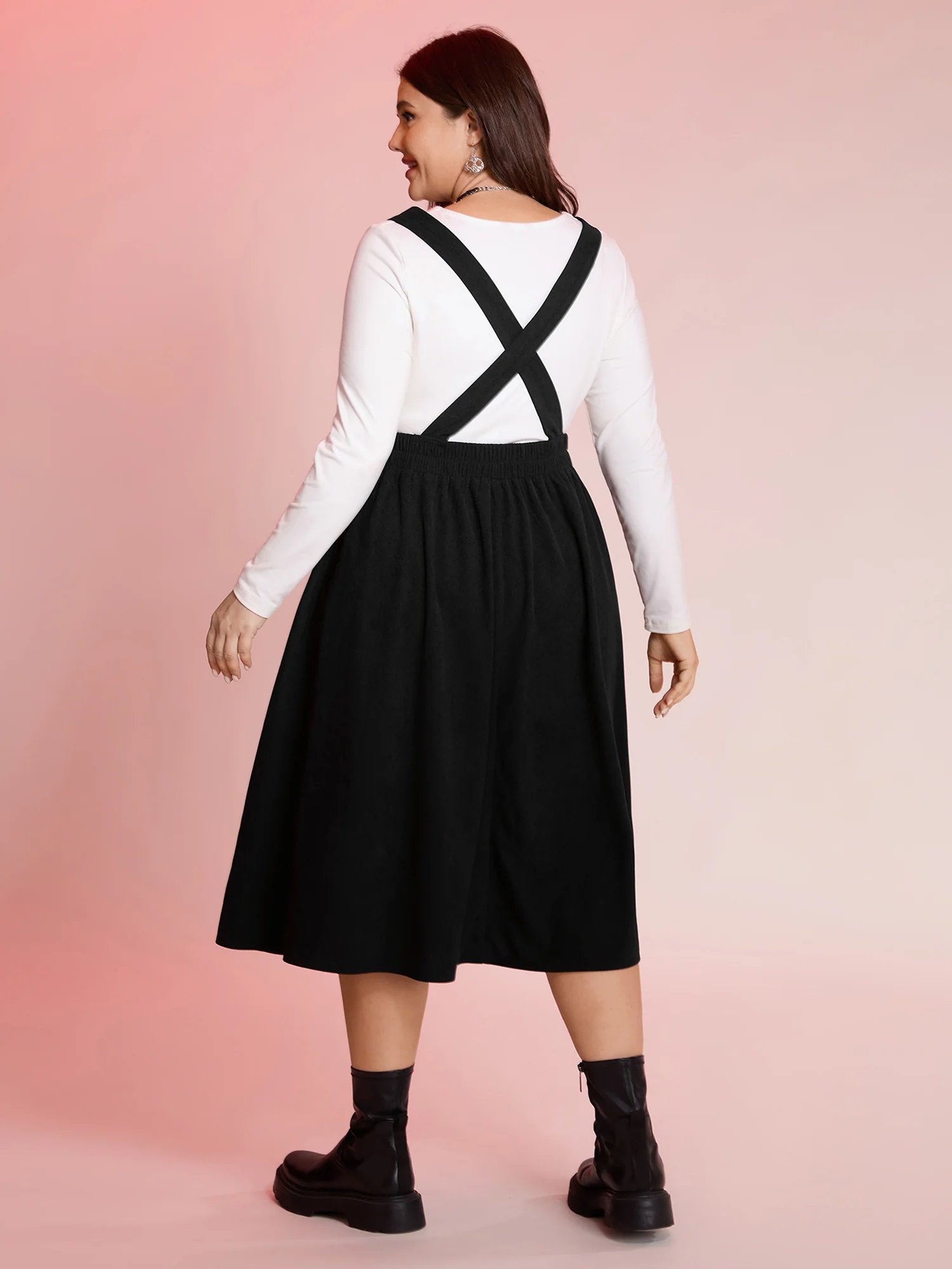 Happy Cat Embroidery Overall Straps Midi Dress - Image 4
