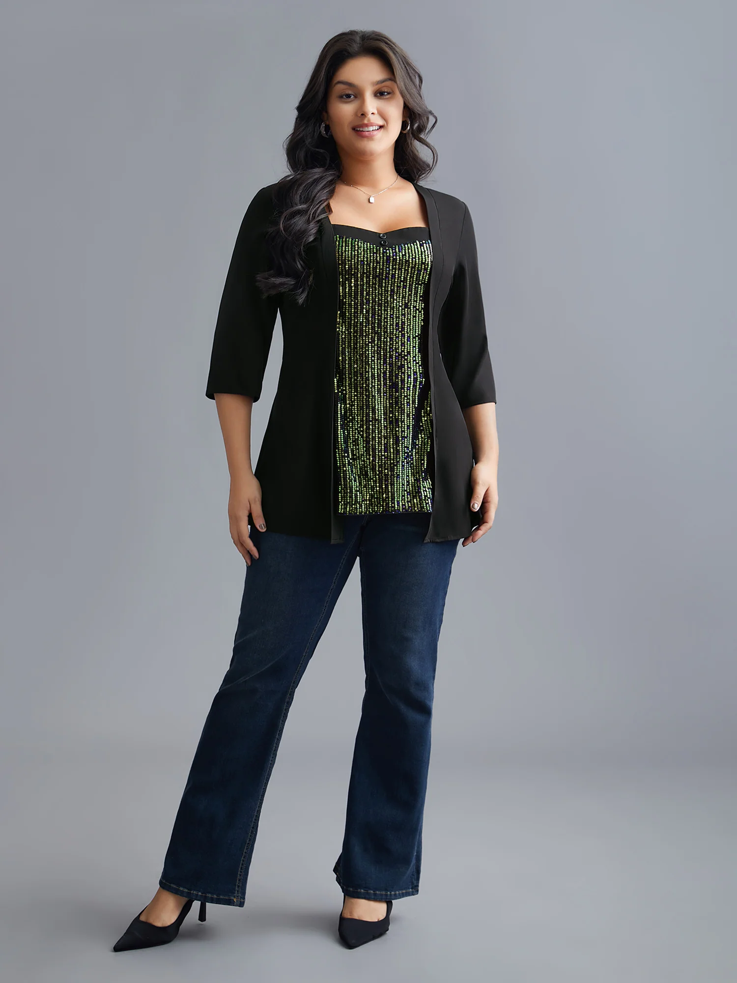 Heart Neckline Patchwork Button Detail Top - Image 2