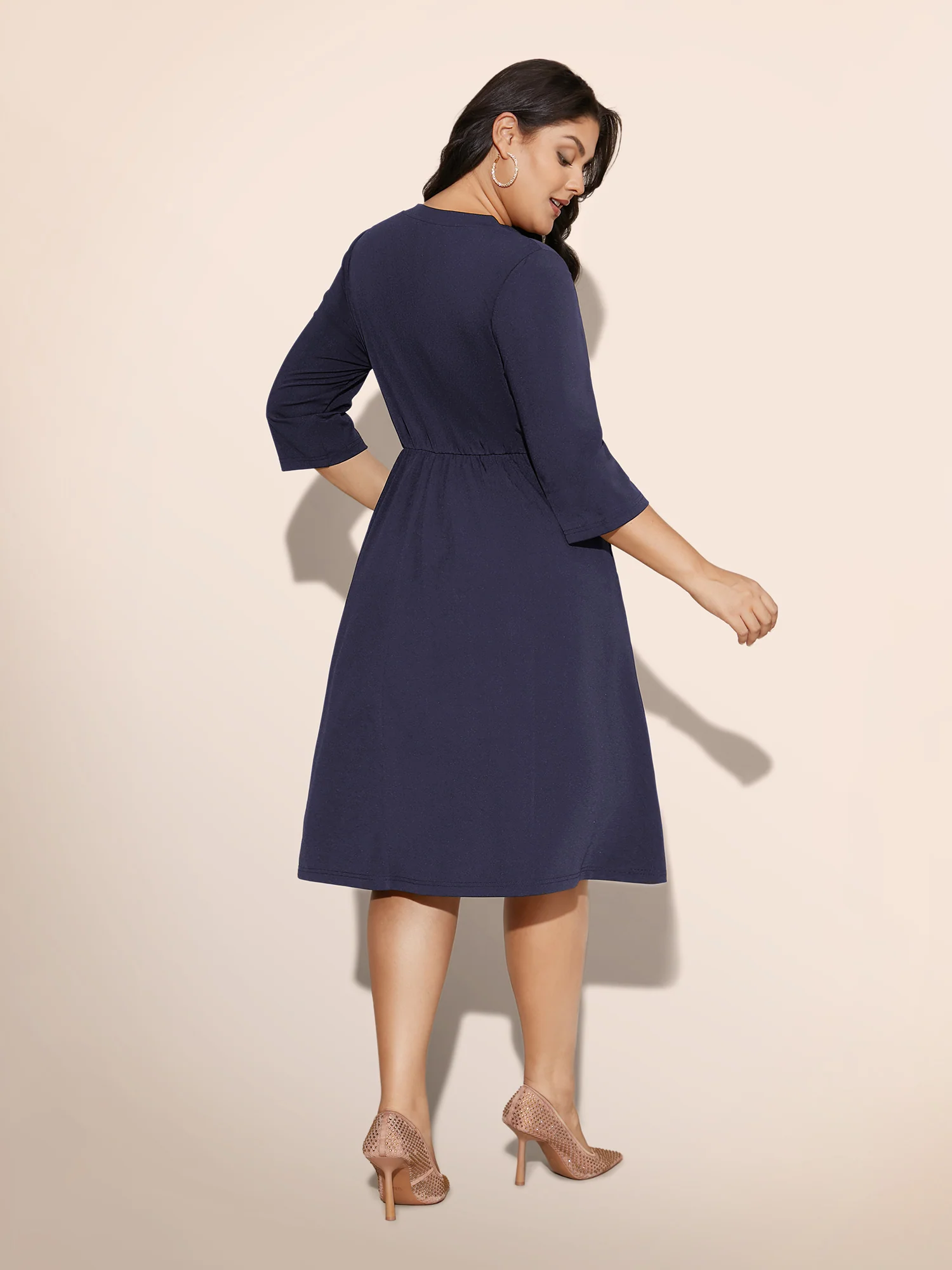 Heart Neckline Patchwork Sequin Button Detail Dress - Image 12
