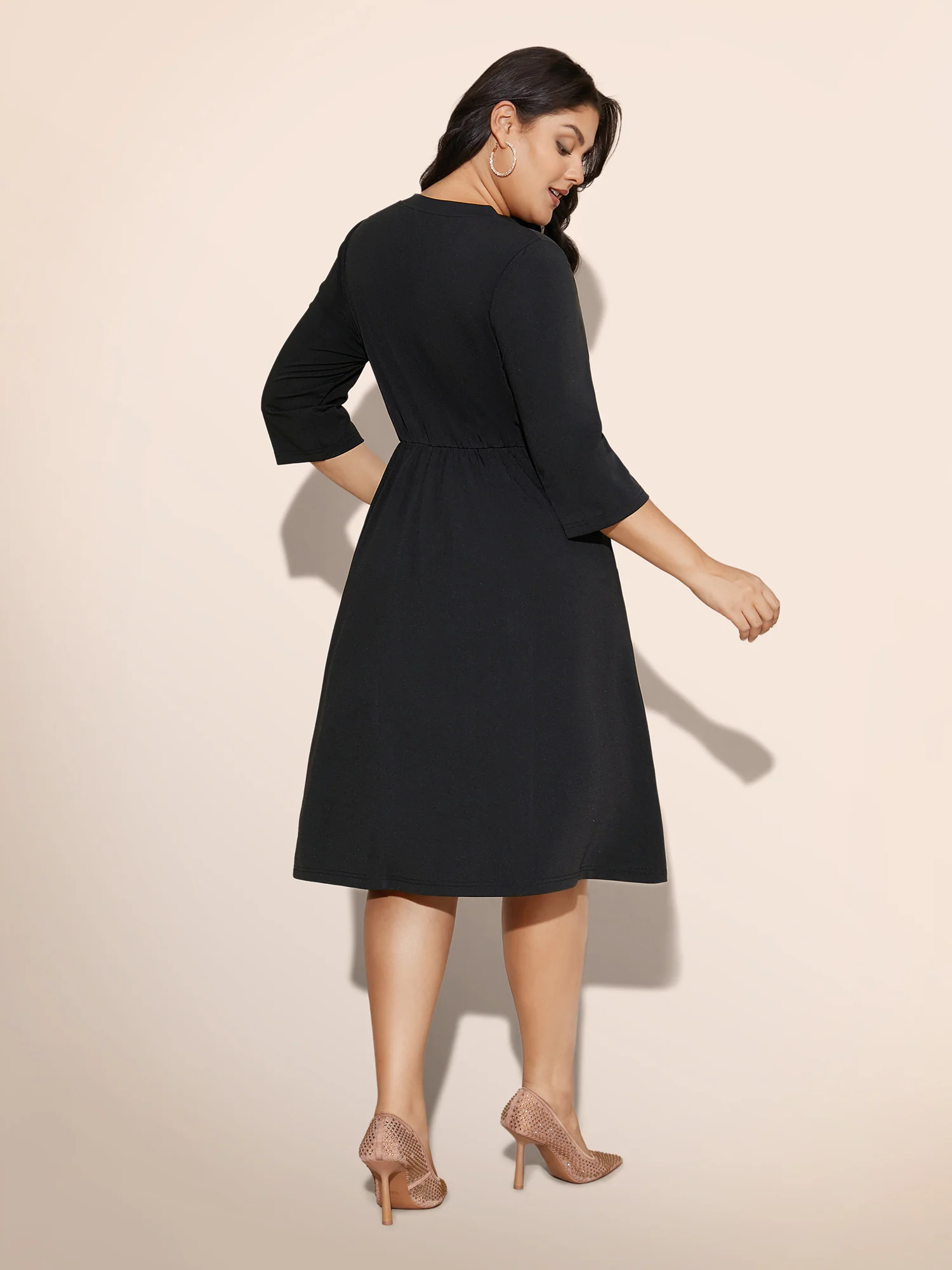 Heart Neckline Patchwork Sequin Button Detail Dress - Image 20