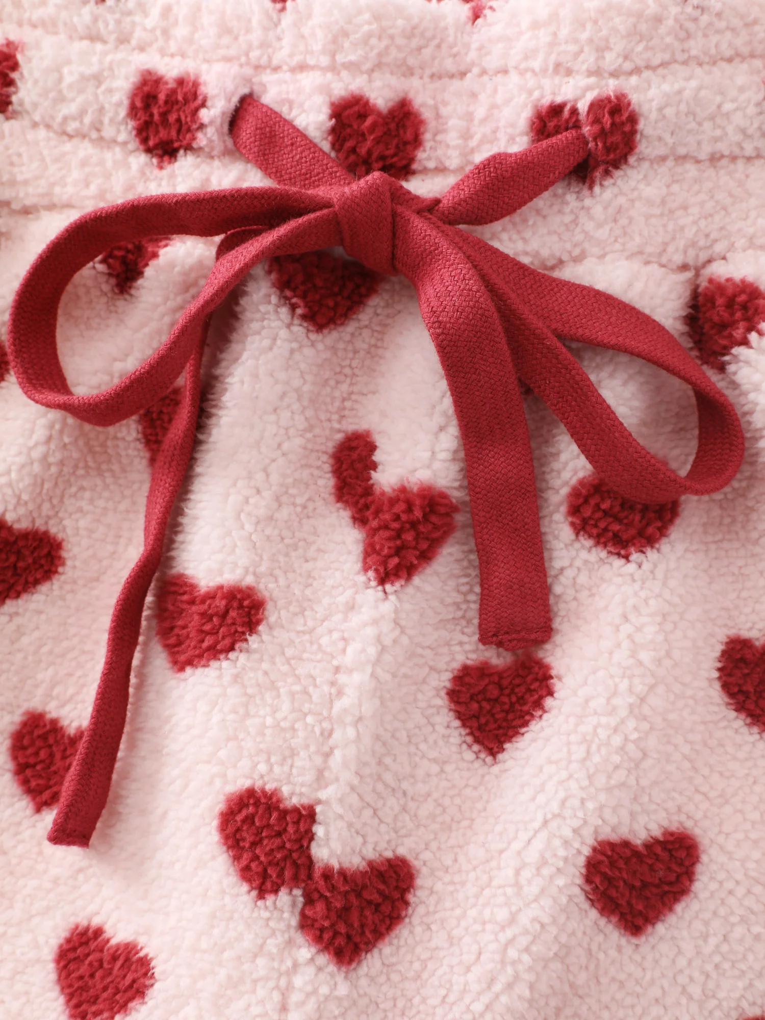 Heart Print Fluffy Drawstring Waist Sleep Bottoms - Image 8
