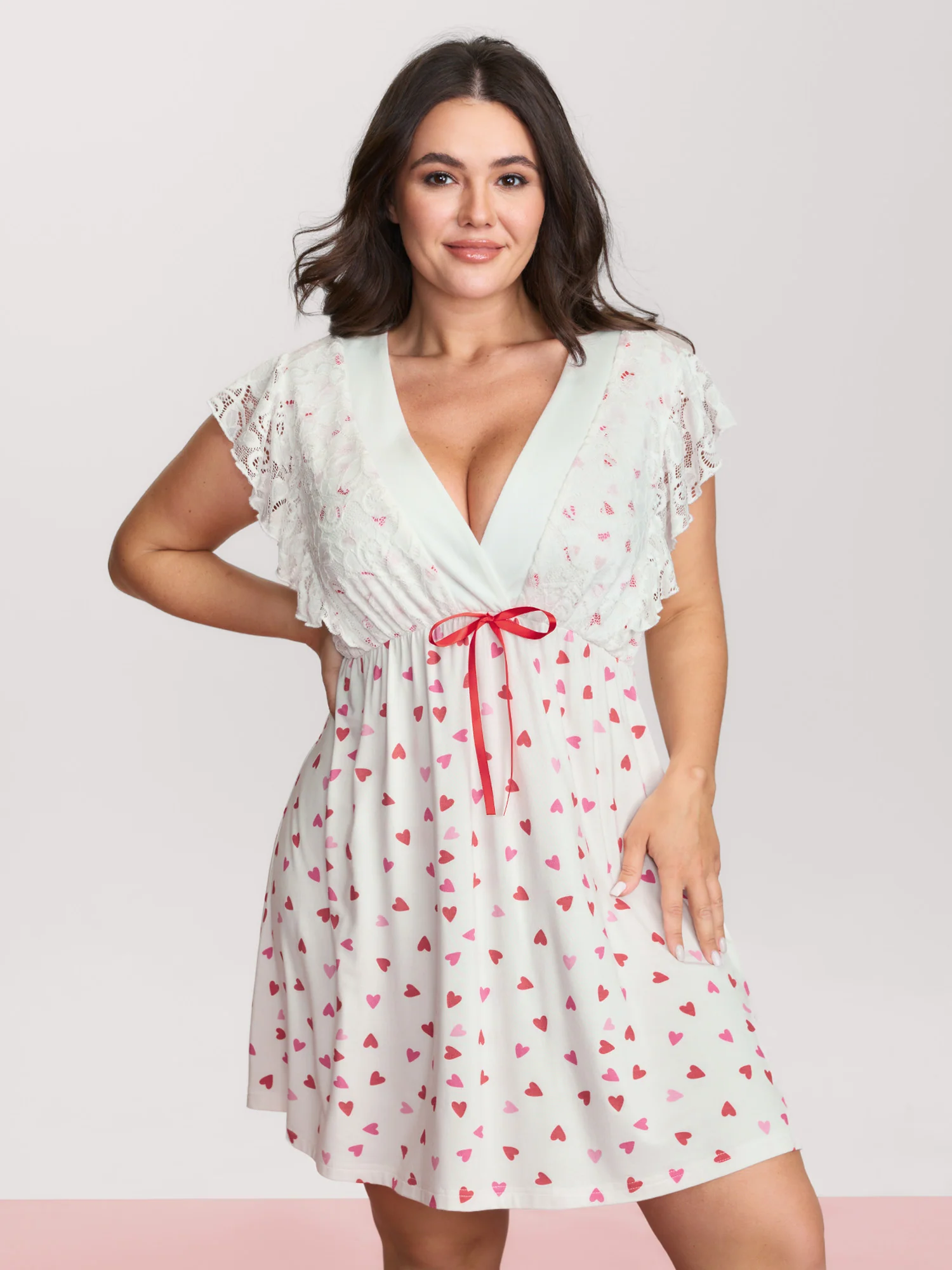 Supersoft Heart Print Lace Trim Lounge Dress