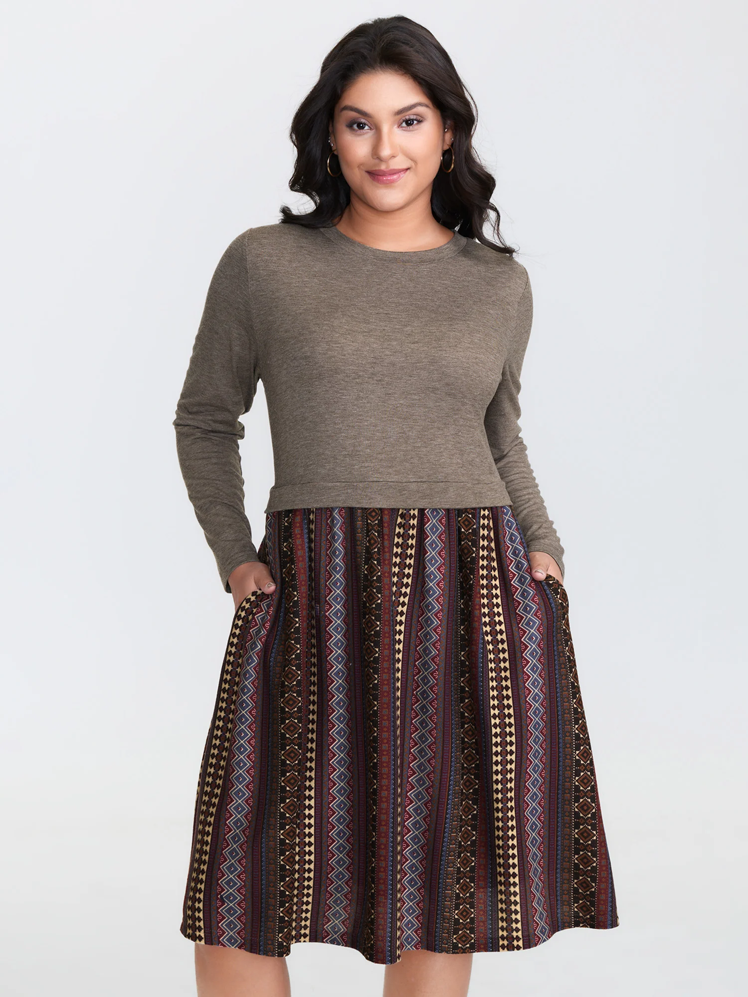 Heather Knit Stripe Layered Midi Dress