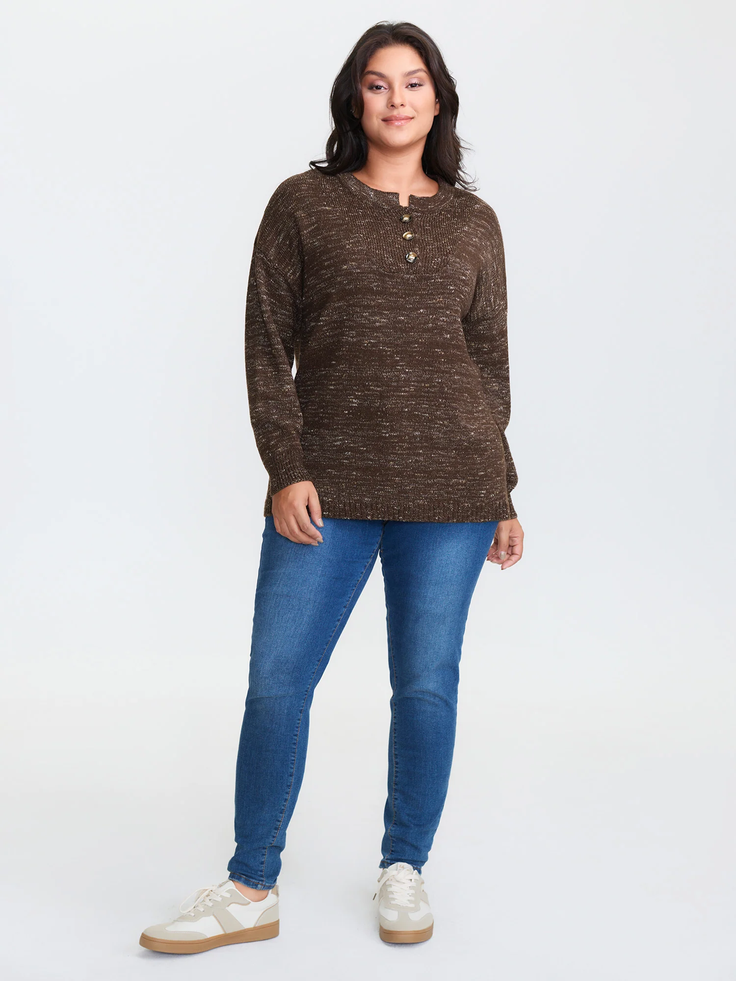 Heather Textured Button Neck Pullover - Image 10