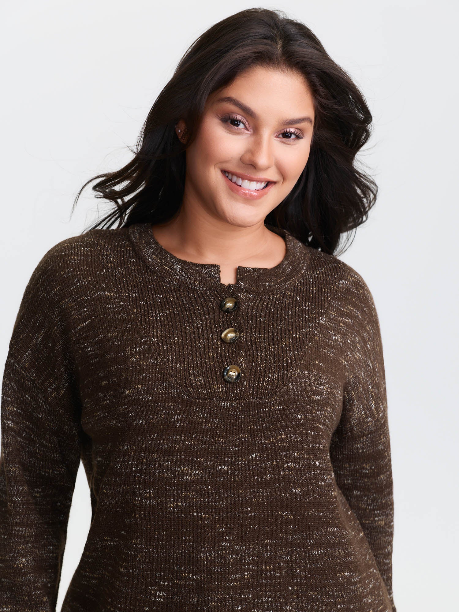 Heather Textured Button Neck Pullover - Image 11