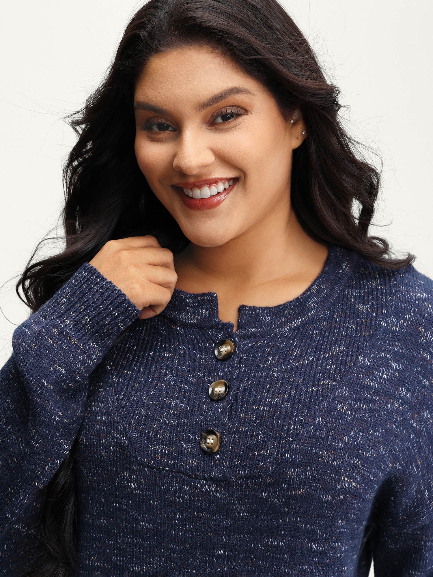 Heather Textured Button Neck Pullover - Image 18