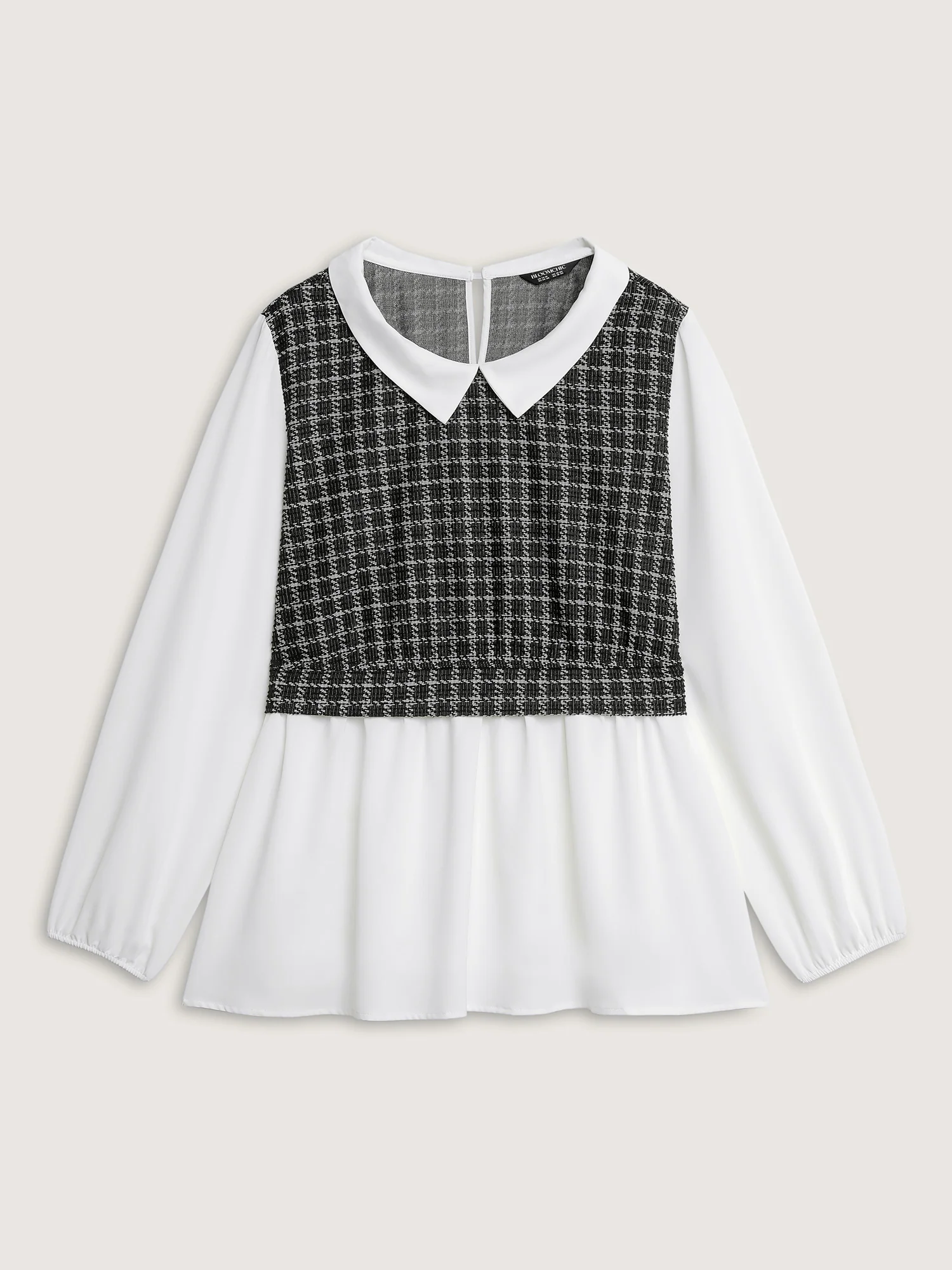 Houndstooth Pattern Color Contrast Blouse - Image 7