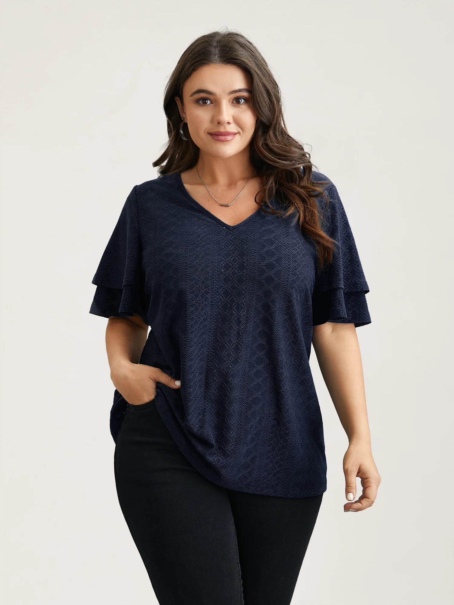 Jacquard Textured Lotus Leaf Sleeve Top - Image 20