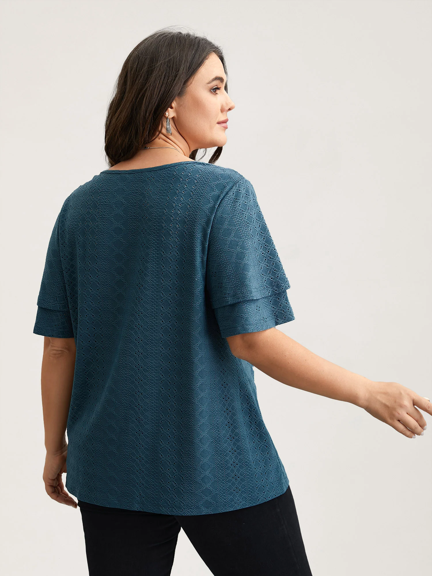 Jacquard Textured Lotus Leaf Sleeve Top - Image 4