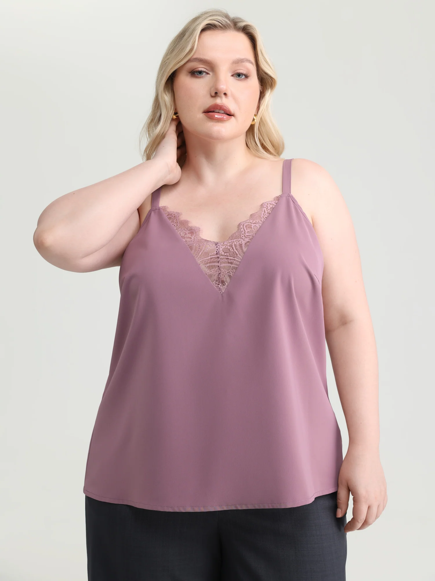 Lace Neckline Satin Tank Top