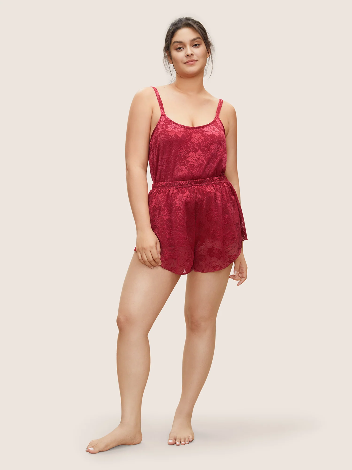 Lace Panel Mesh Asymmetrical Hem Sleep Bottoms - Image 3