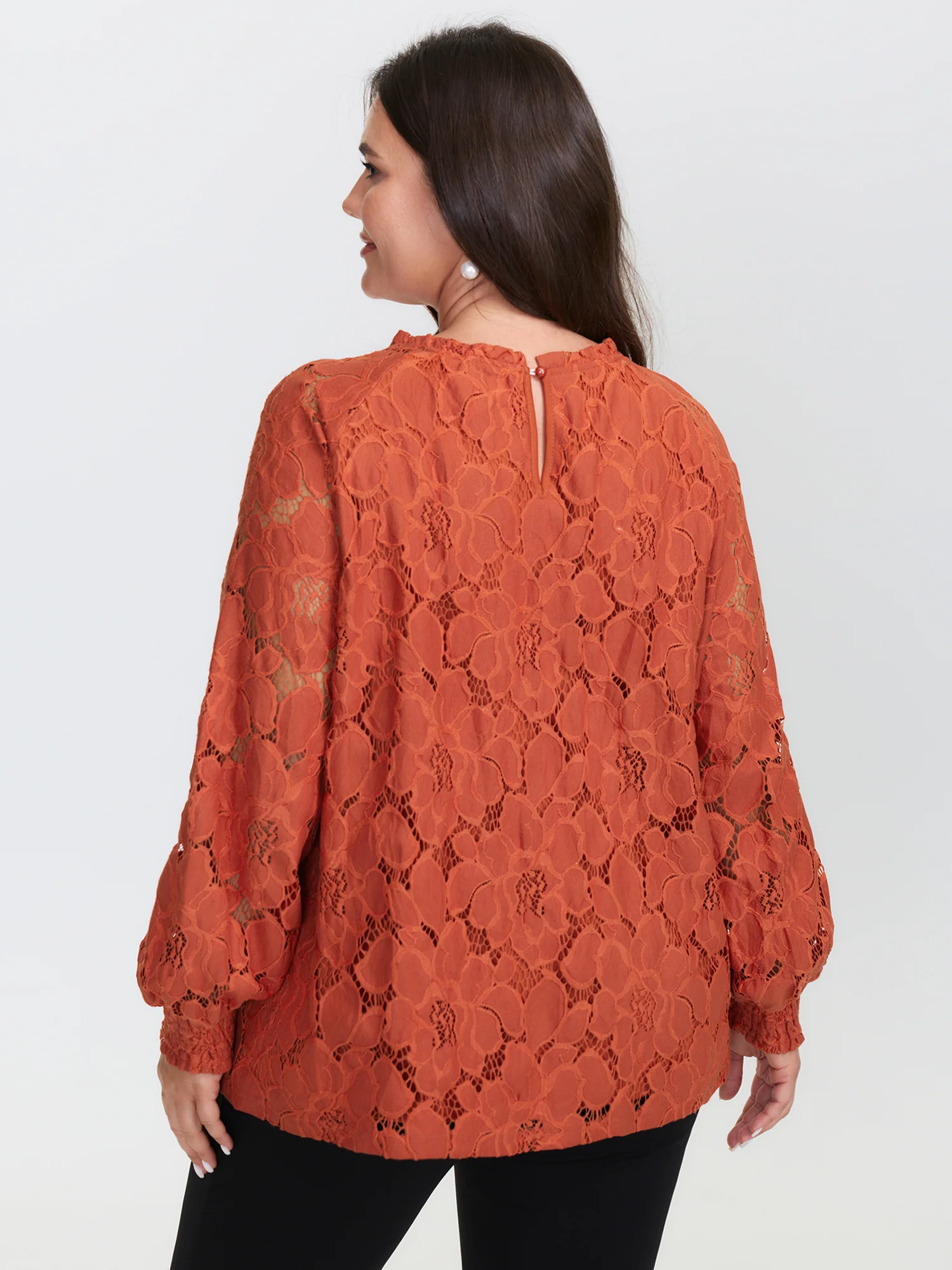 Lace Ruffled Neckline Shirred Blouse - Image 4