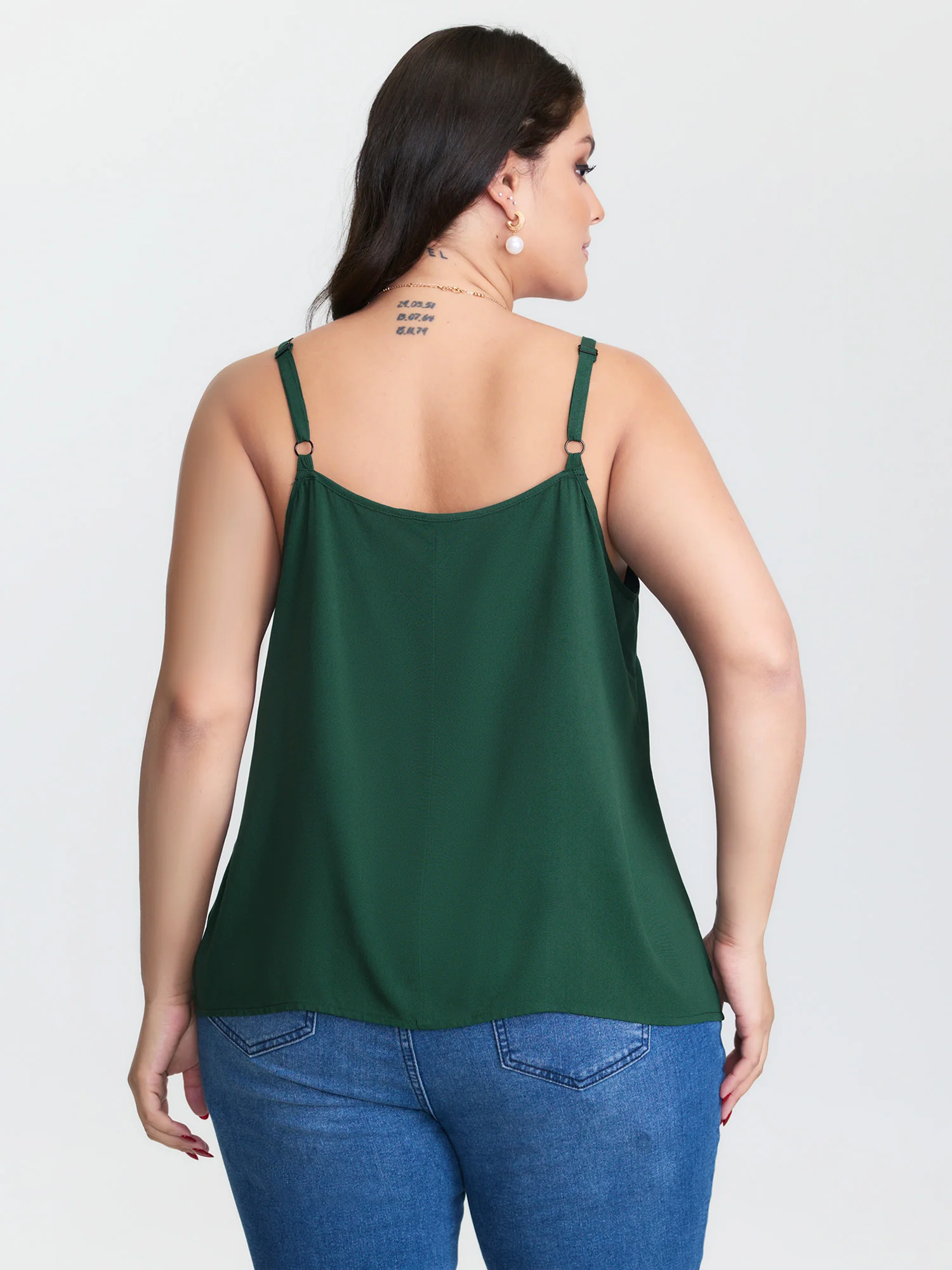 Lace Trim Adjustable Button Detail Tank Top - Image 4