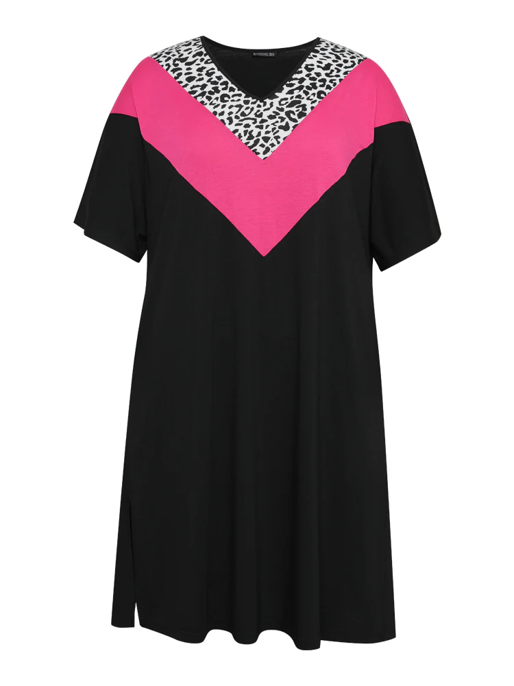 Supersoft Essentials Leopard Contrast Batwing Sleeve Pocket Split Hem Dress - Image 10