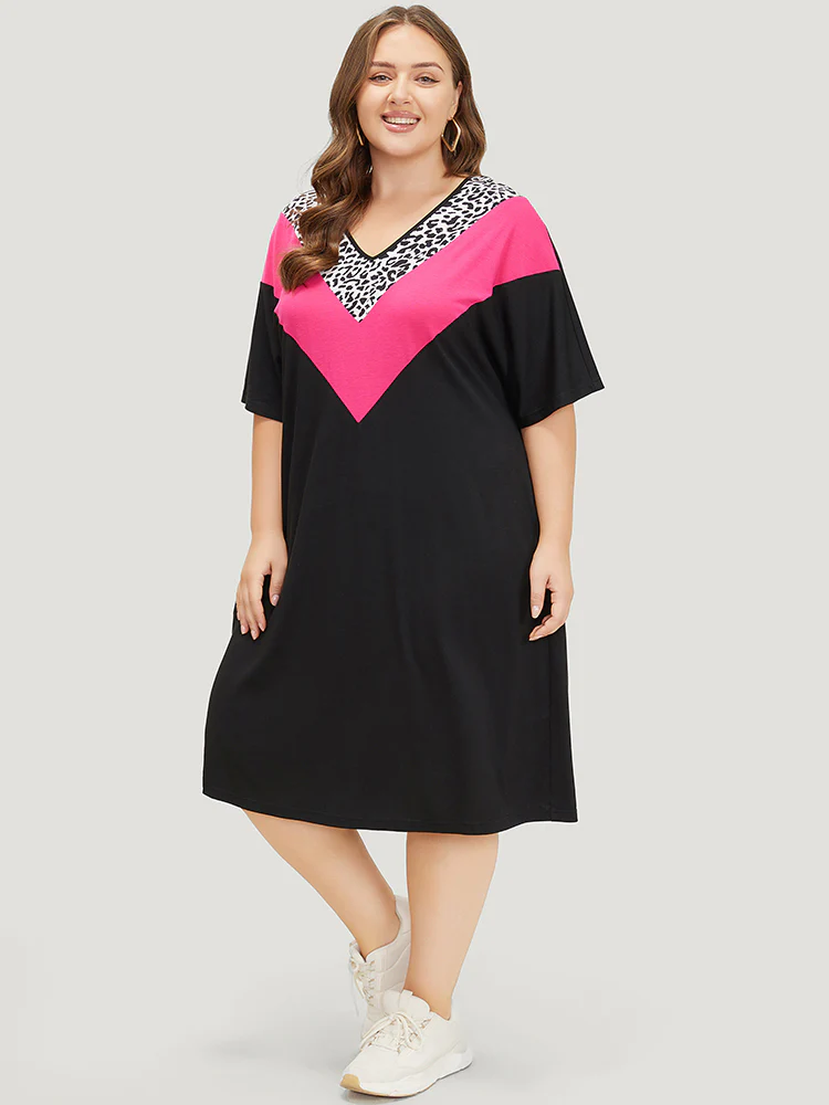 Supersoft Essentials Leopard Contrast Batwing Sleeve Pocket Split Hem Dress - Image 5