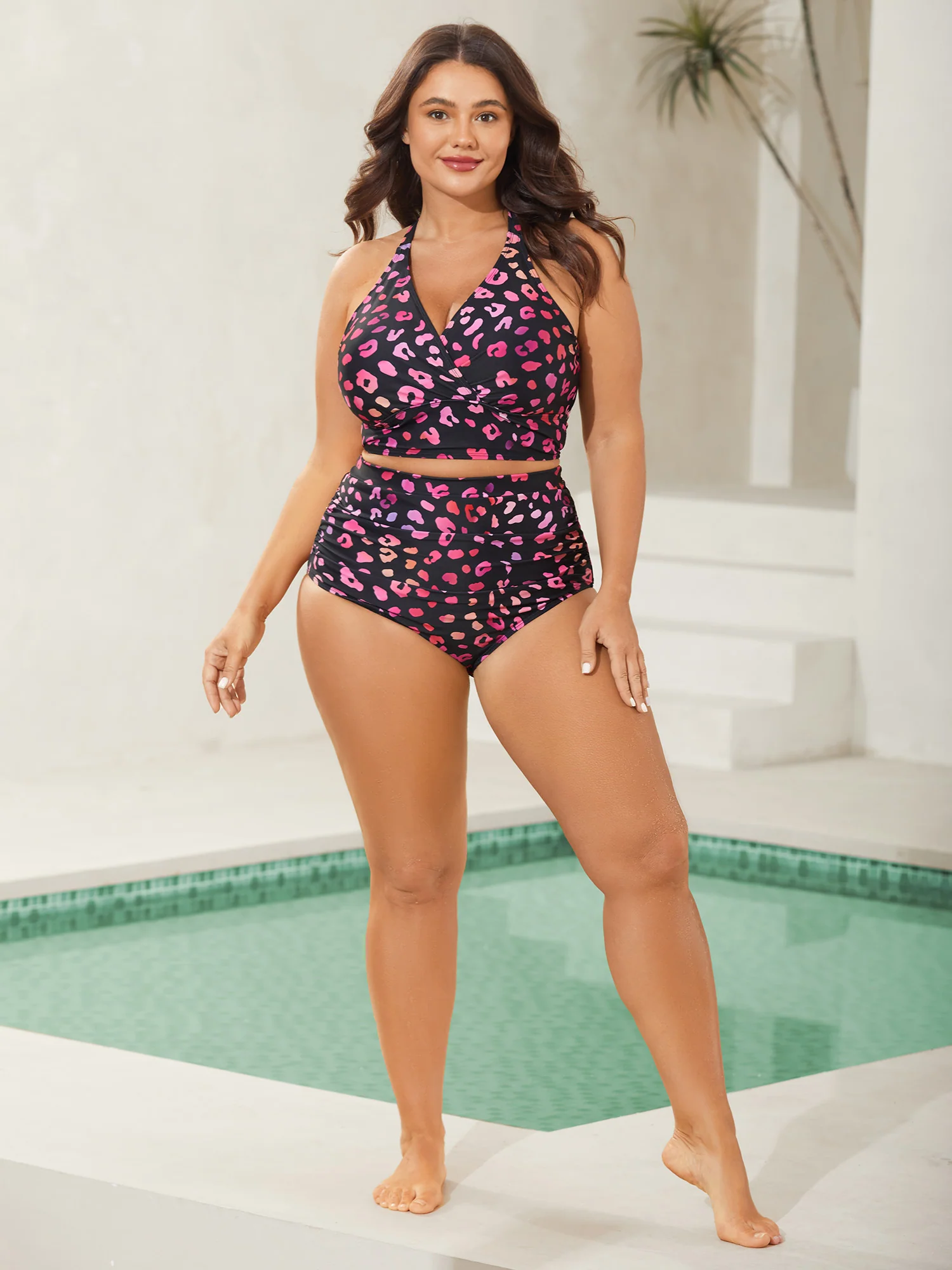 Pattern Print Cross-Straps Swim Top - Image 18