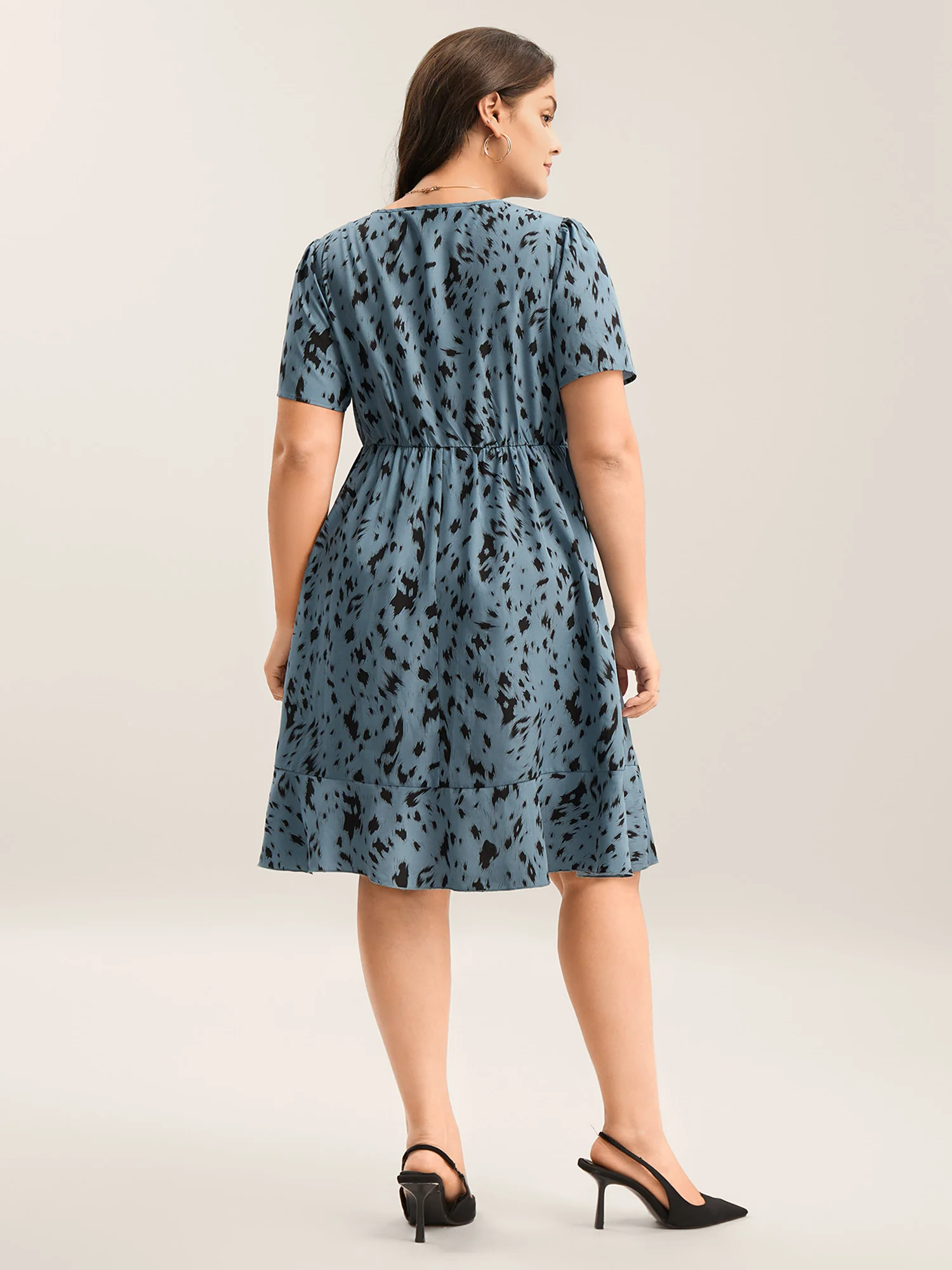 Leopard Print Faux Wrap Ruffled Midi Dress - Image 5