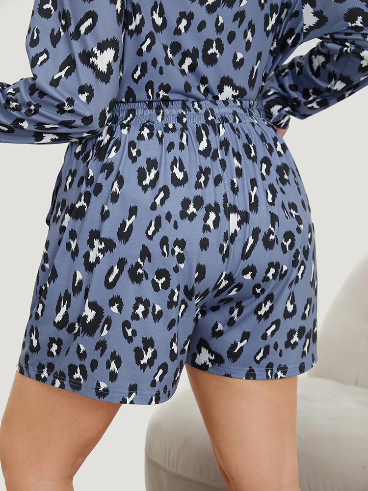 Leopard Print Pocket Drawstring Sleep Shorts - Image 2
