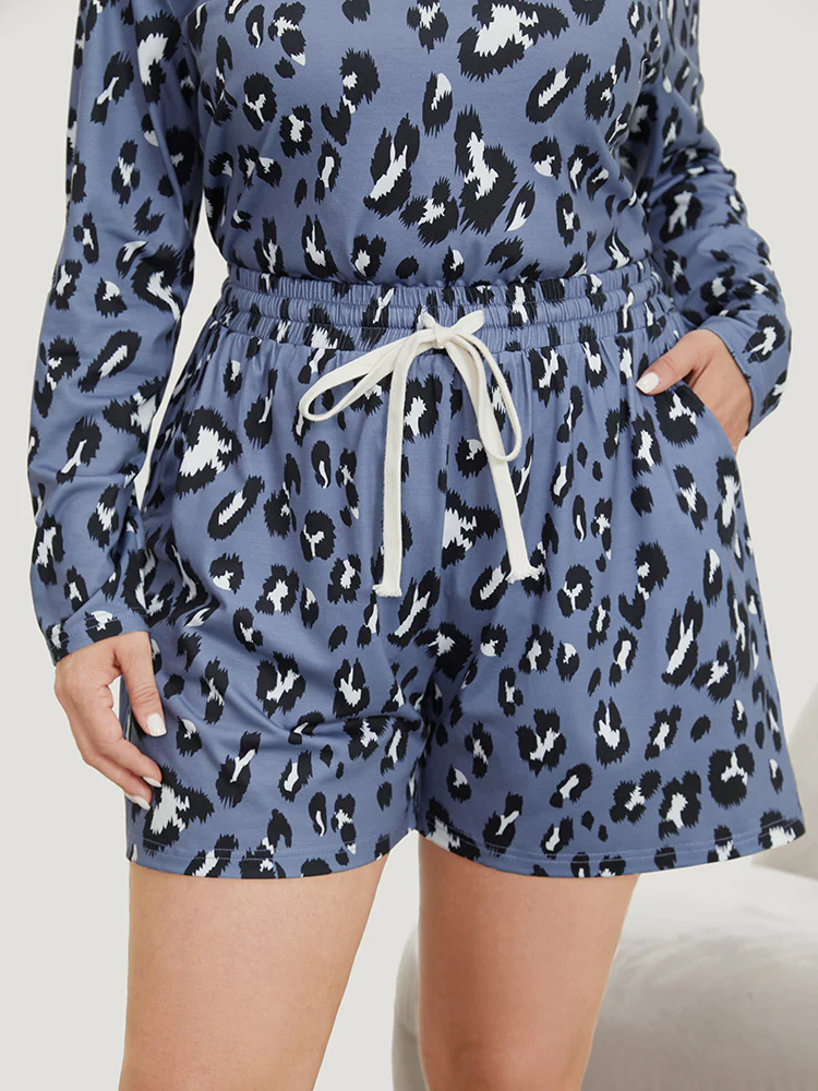 Leopard Print Pocket Drawstring Sleep Shorts - Image 4