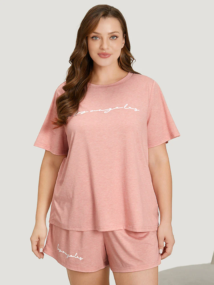 Letter Print Crew Neck Sleep Top - Image 6