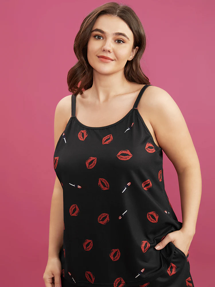 Lip Print Sleeveless Cami Top - Image 4