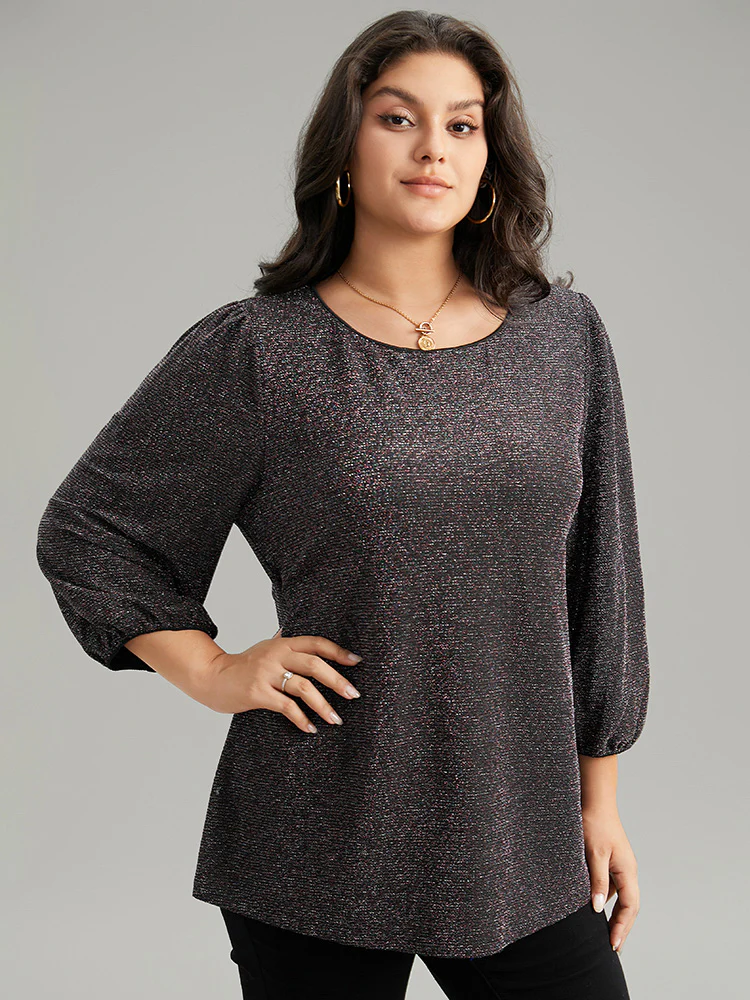 Lurex Round Neck Lantern Sleeve T-shirt - Image 6