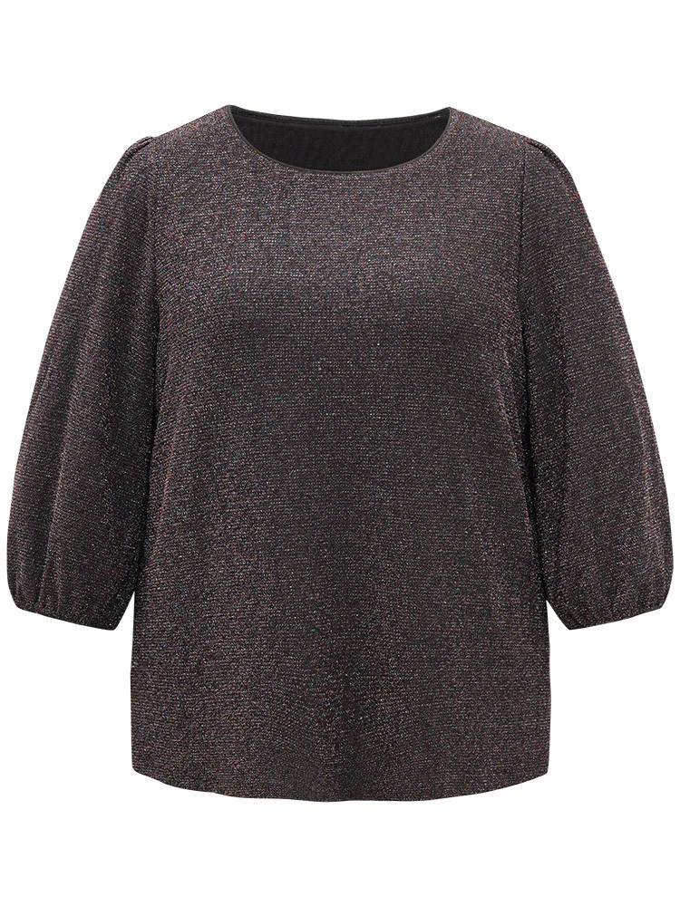 Lurex Round Neck Lantern Sleeve T-shirt - Image 9