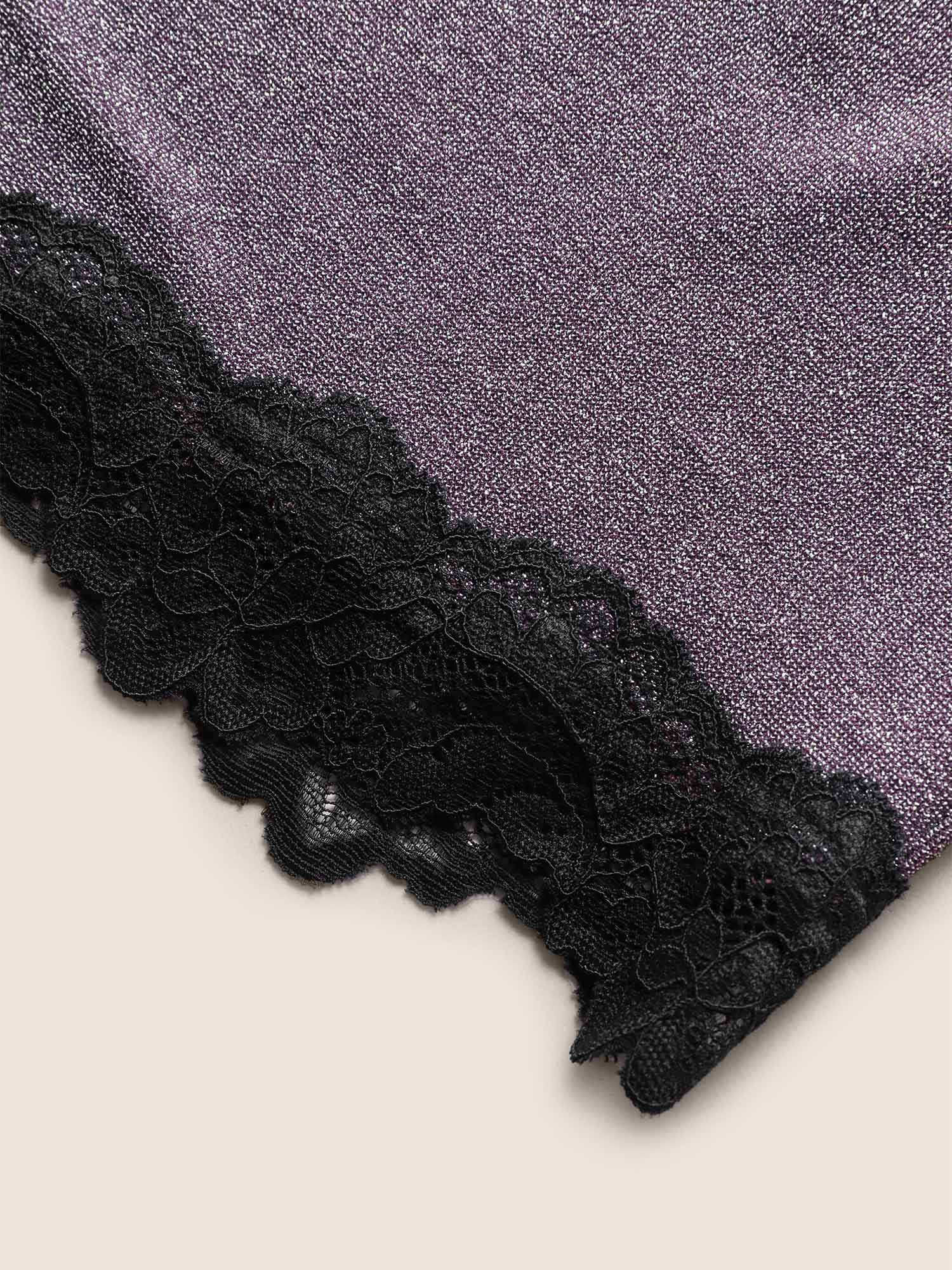 Metallic Patchwork Bowknot Lace Panel Loungewear Set - Image 12