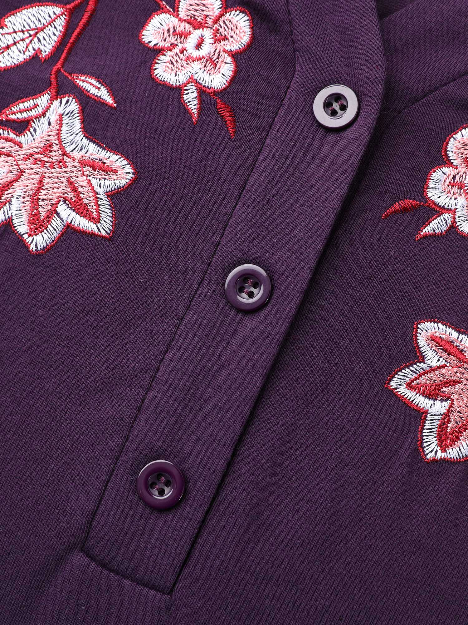 Notched Floral Embroidered  Button Top - Image 7