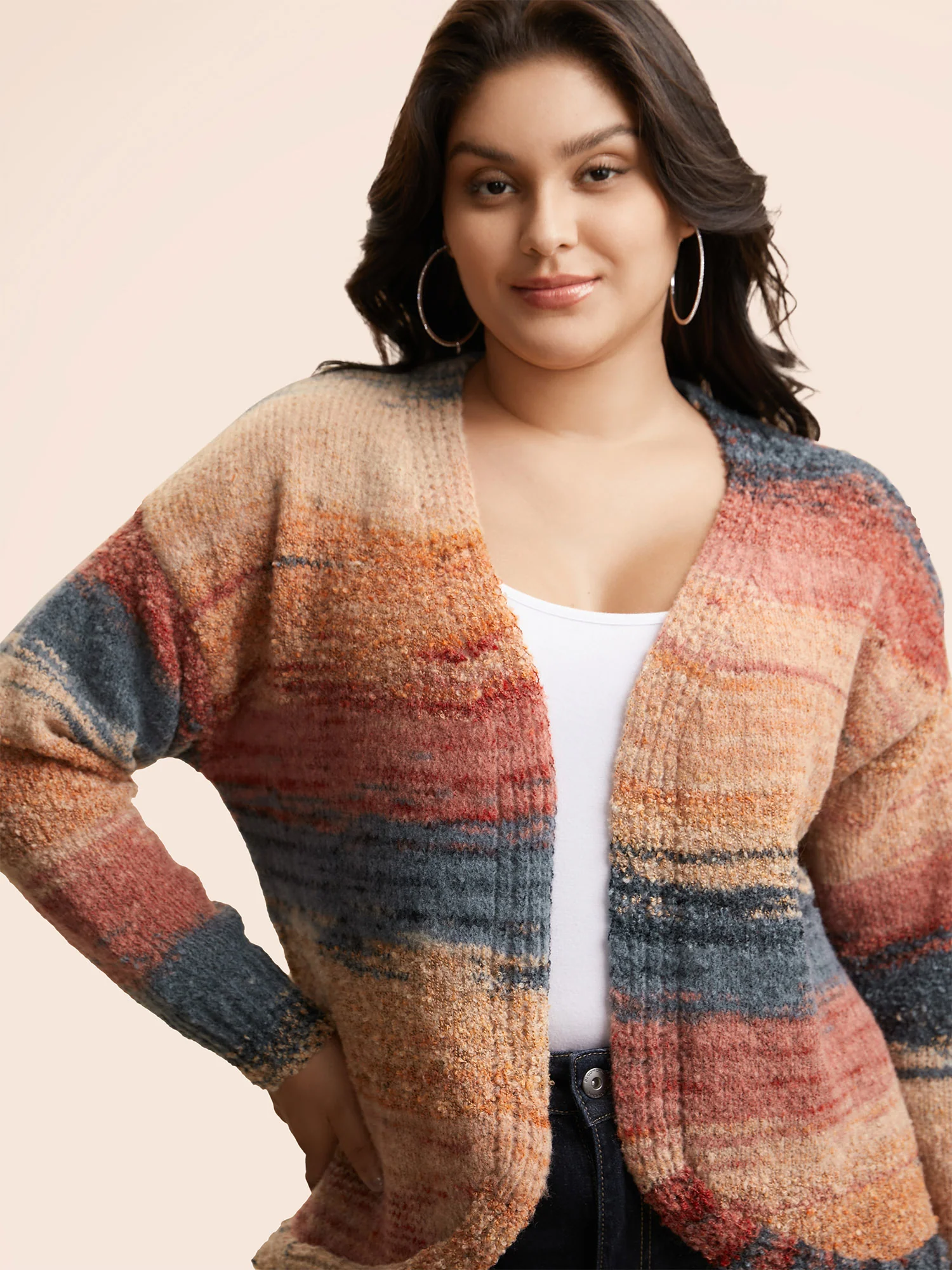 Ombre Open Front Curved Hem Cardigan - Image 7