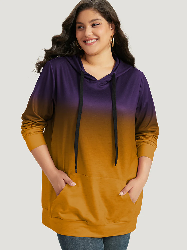 Ombre Pocket Drawstring Hooded Sweatshirt - Image 25