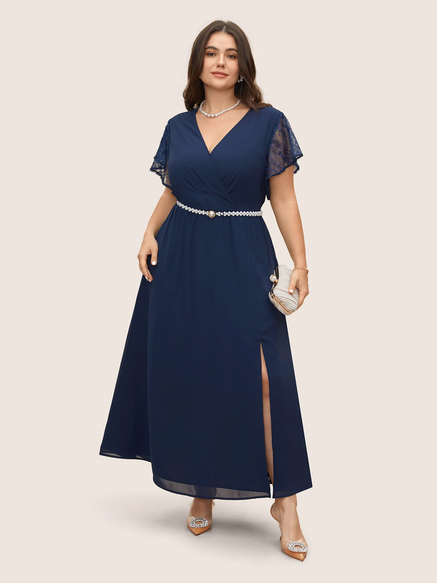 Overlap Collar Crochet Lace Mesh Dress - Image 3