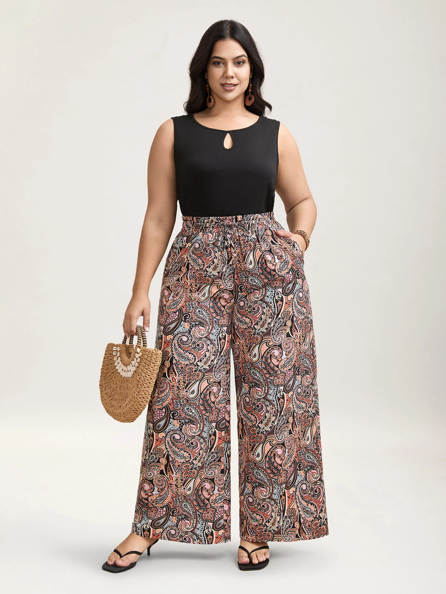 Paisley Print Drawstring Wide-Leg Pants - Image 2