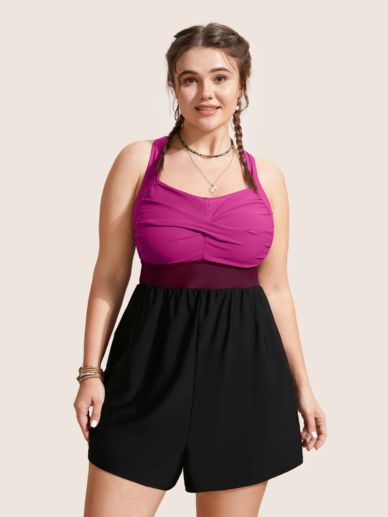 Patchwork Contrast Crossover One Piece Swimsuit - Image 19