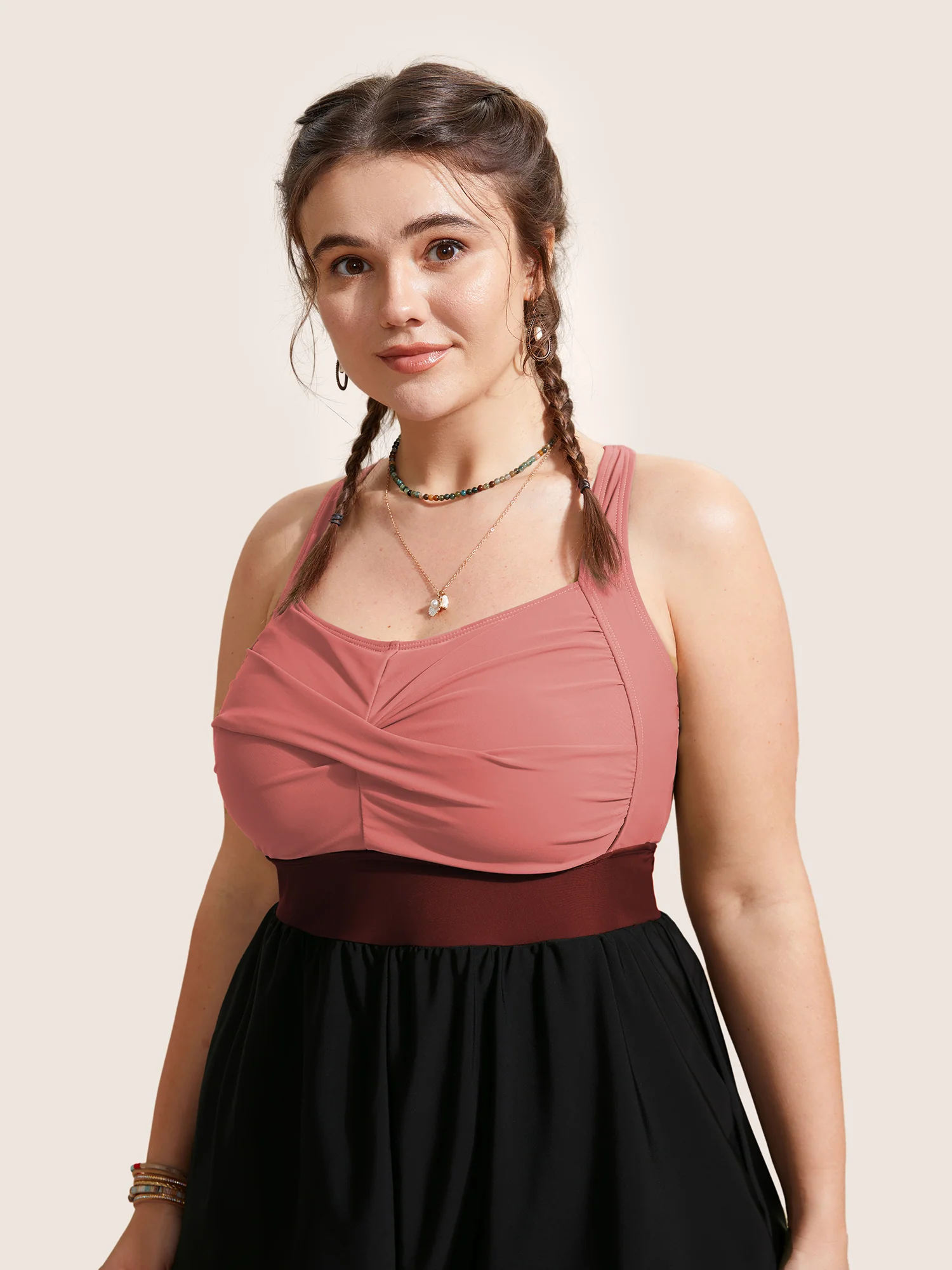 Patchwork Contrast Crossover One Piece Swimsuit - Image 50