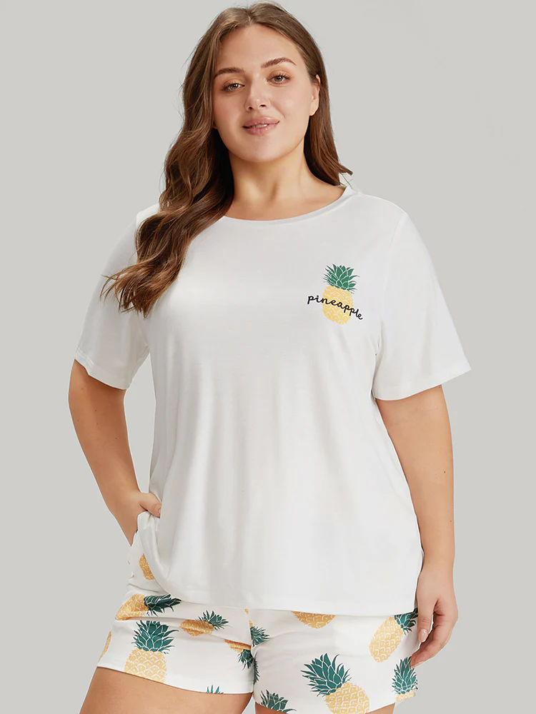 Pineapple Print Round Neck Sleep Top - Image 3