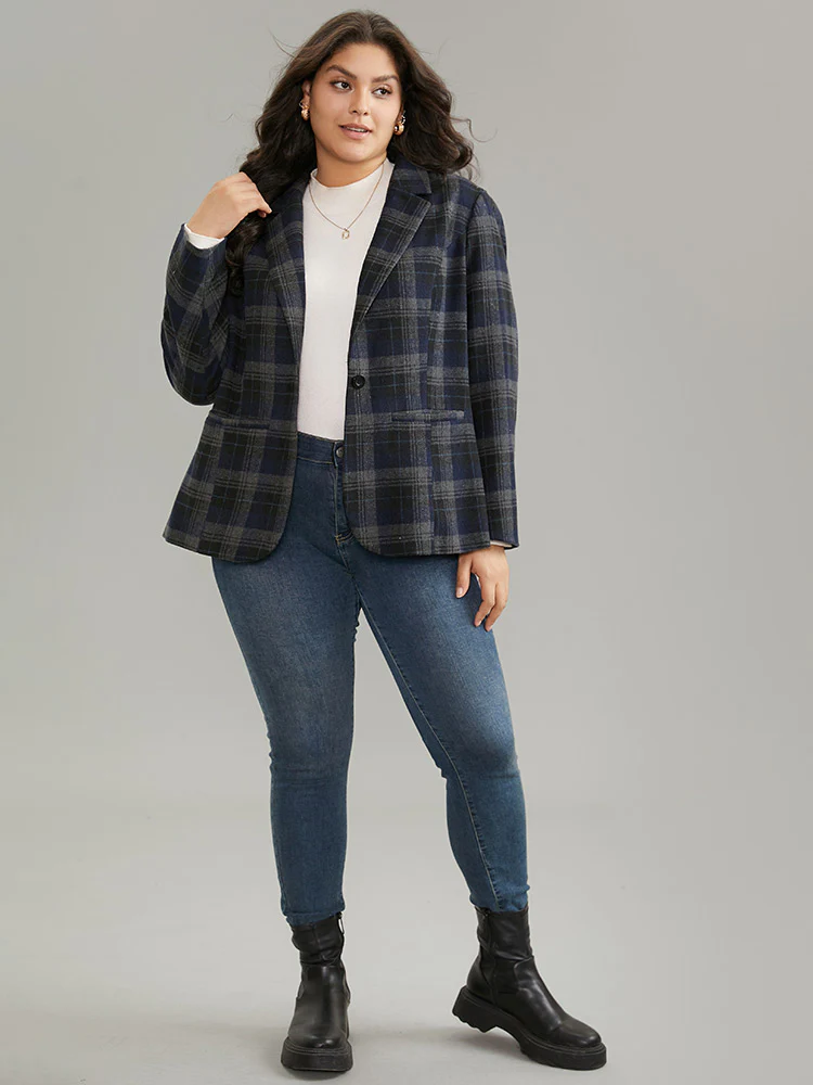 Plaid Button Up Suit Collar Blazer - Image 3